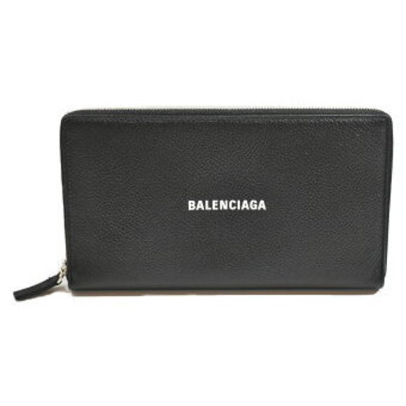 BALENCIAGA Cash Continental Wallet Black Leather Long Easy - Picture 1 of 9